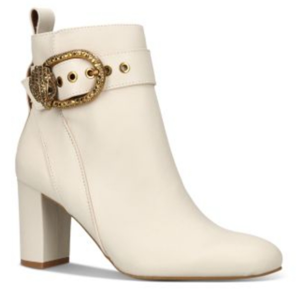 Kurt Geiger London Cream Leather Ankle Boots Gold Eagle Buckle Size 37 NWOT